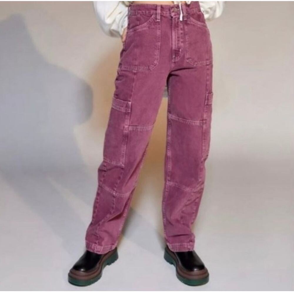 BDG Urban‎ Outfitters Kate High Waisted Baggy Cargo Jean Plum Women Size 24